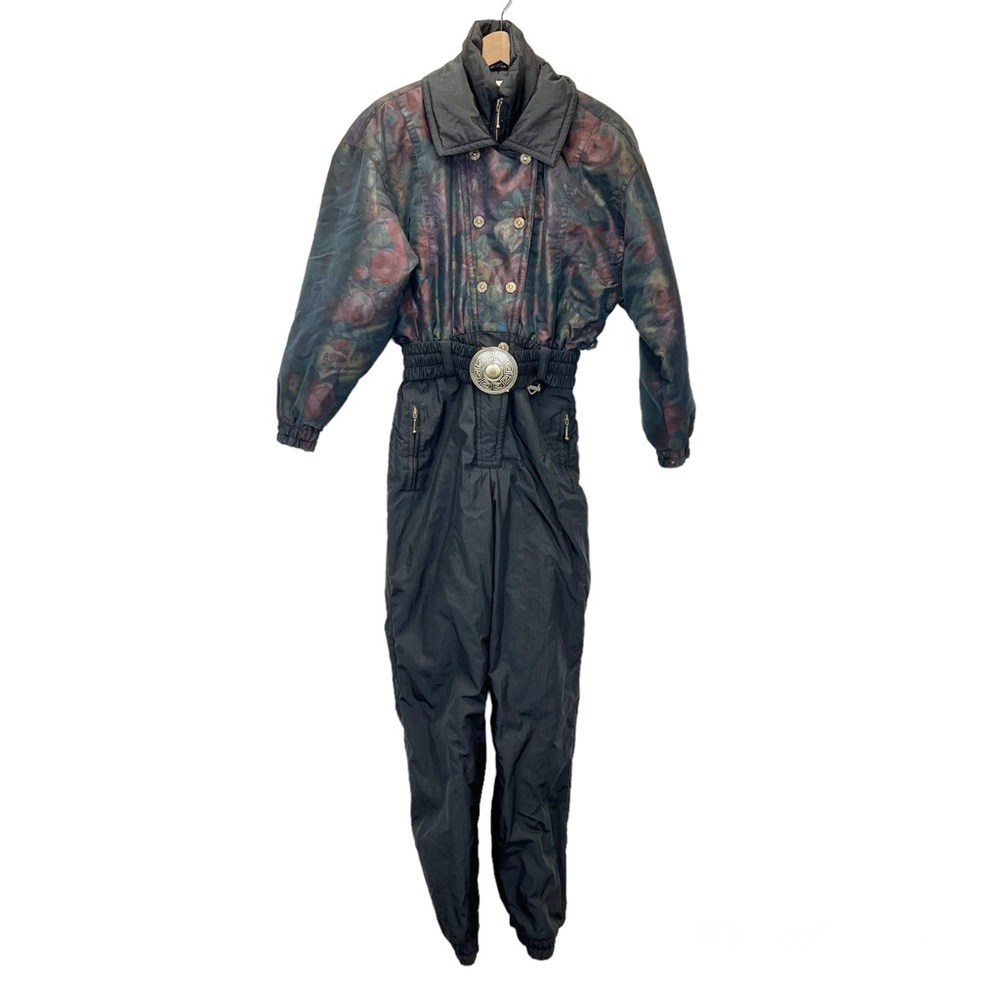 Fera Skiwear Vintage Snowsuit & Hat Size 8 1990s Aspen Snow Bunny Floral Retro